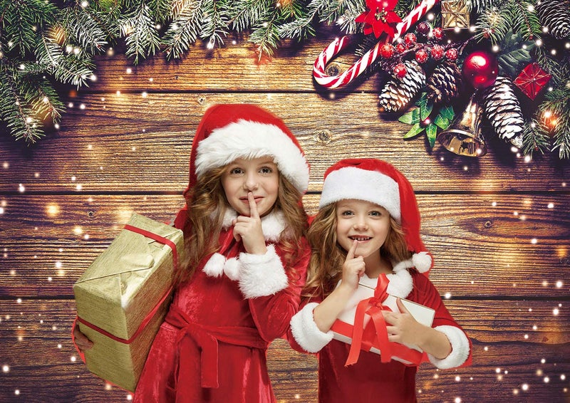 Dudaacvt 7x5ft Christmas Backdrop Snowflake Gold Glitter Christmas Wood Wall Photography Backdrop Xmas Rustic Barn Vintage Wooden Floor Background for Kids Portrait Photo Studio Booth - Image 4